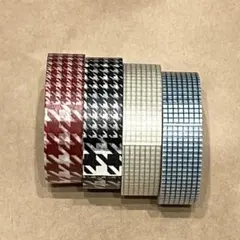 【廃盤/未使用】マスキングテープ カモ井 4本セット（千鳥格子、方眼）