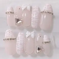 ネイルチップ 現品 バレエコア ガーリー ワンホン 韓国 スナ系 オーダー