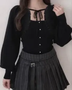 GRL フリルリボンボレロ×キャミソールニットアンサンブル　ブラック