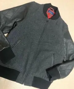 フレッドペリー レザー切替え ウール スタジャン 裏地チェック キルティング