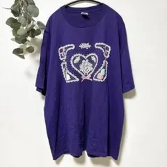 半袖 Tシャツ クルーネック 花柄 3L 紫 綿 ビッグサイズ ゆるたぼのサムネイル