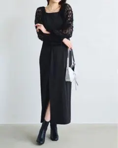 COCODEAL フラッフィーボリュームスリーブIラインワンピース　ブラック　S