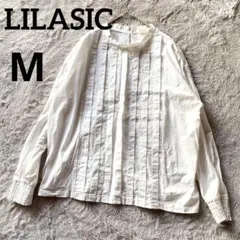 リラシク　ノーカラーブラウス　白　M 麻混