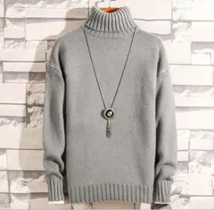 グレー タートルネック セーター ウール混紡