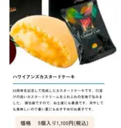 スパリゾート　ハワイアンズ　カスタード　ケーキ 　　　【５個】