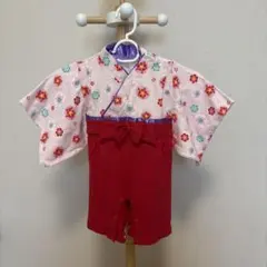 花柄ピンク着物風ベビーロンパース　70-80cm