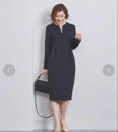 極美品 ユナイテッドアローズ　SPONGYパールモチーフワンピース　ネイビー38