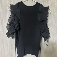 snidel フリルスリーブニットプルオーバー ブラック