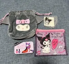 Sanrio Kuromi 巾着缶バッジ アクリルキーホルダー等 4セット