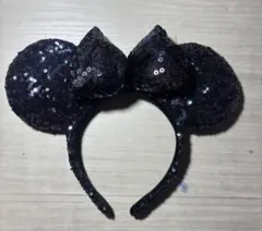 ディズニー ミッキー耳 カチューシャ 黒 スパンコール