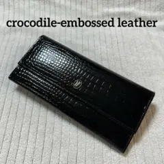 クロコ型押し エナメルレザー オーガナイザーウォレット 長財布 ユニセックス