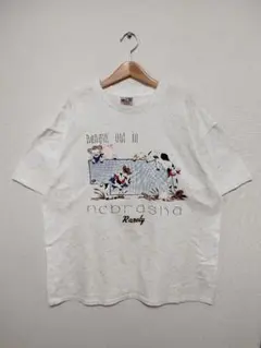 370 90s USA古着 アニマル 牛イラスト シングルステッチ Tシャツ