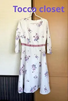 tocco closet 花柄ワンピース 七分袖 アイボリー フレア フェミニンのサムネイル