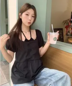 大きいサイズ レディース トップス　重ね着風　春夏 秋 新品 半袖