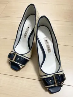 【美品】ダイアナ 麦わら風 オープントゥパンプス