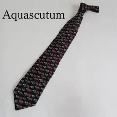 アクアスキュータム ネクタイ 黒系 扇柄 シルク 個性派デザイン【n5240】
