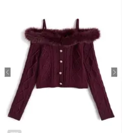 grl ファーオフショルダーケーブル編みニットトップス gn549