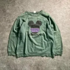 6as1【ヴィンテージ】フロントプリント　スウェット　グリーン　古着used