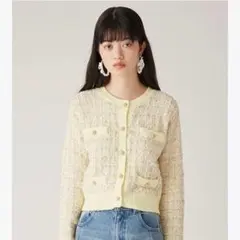 リリーブラウン ツイードカーディガン 黄色