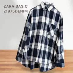 ZARA ザラ BASIC Z1975DENIM 黒/白 チェック長袖シャツ M