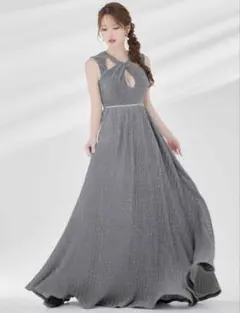 JEWELS オープンカットウエストビジューラメフレアロングドレス/キャバドレス