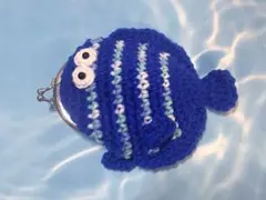 あみぐるみ 青いタコさんのがま口ポーチ(小物、小銭入れ) ハンドメイド