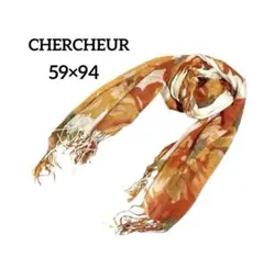 CHERCHEUR ストール オレンジ系 59×94 花柄 フリンジ /6