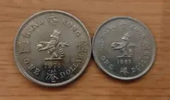 香港 1ドル 硬貨 1974年・1987年発行 2枚セットのサムネイル