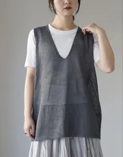 mizuiroind グレー ワイドVネックベスト