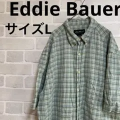 Eddie Bauer チェック柄 ボタンダウン半袖シャツ Lのサムネイル