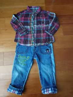 ミキハウス　ダブルB リバーシブルシャツ デニムパンツ　セット　90