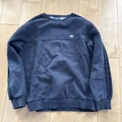 古着　adidas アディダス トレーナー 3本線 裏起毛 青 長袖 O デニム