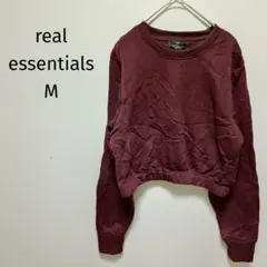 ❤real essentials バーガンディ 裏起毛 クロップドスウェット M