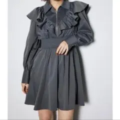 rienda «フロントZIPフリルミニシャツワンピース»
