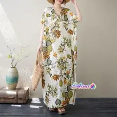 Vネック プリントワンピース 着痩せ リゾート レトロ オーバーサイズ 新品