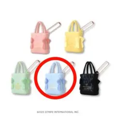 ダブルリボンギャザートートバックミニチュアチャーム　サックス　青　水色　ブルー