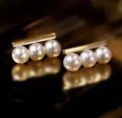 残り僅か ピアス 3連パール K18ゴールド アクセサリー 高品質 シンプル