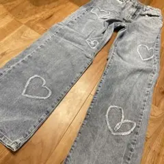 SHEIN ハート刺繍デニムパンツ W26 L32