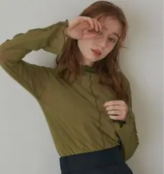 hinari シアーメロウリブトップス グリーン 美品