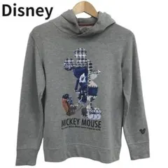 Disney ミッキーマウス パーカー グレー　ブルーステッチデザインプリント