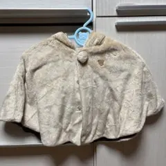 ベージュ フリースポンチョ フード付き