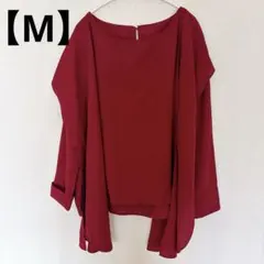 ✨一点限り✨【M】レッド 長袖ブラウス 変形Tシャツ　トップス　長袖