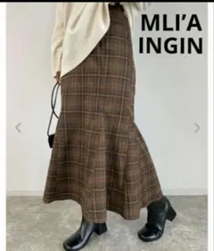 イングINGINチェック柄マーメイド ロング スカートMLIAエムリアブラウンМのサムネイル