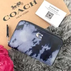 新品☆COACH コーチ　コインケース　メンズ　ブルー　タイダイ　レザー