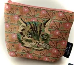 【激安】 ナタリーレテ ミニ ポーチ 小銭入れ 猫 ゴブラン 猫柄 ピンク 織物