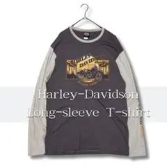 USA製 ハーレーダビッドソン 切替ロンT XL ツートン US古着 ブラウン