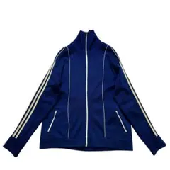 70s ユーロ製 トラックジャケット 青 白 ハイネック 4本ライン ヨーロッパ