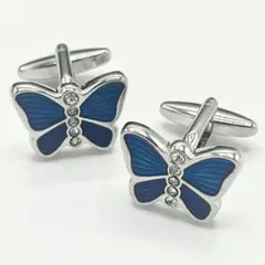 CF050 カフスボタン 蝶 バタフライ 青 ブルー エレガント カフリンクス