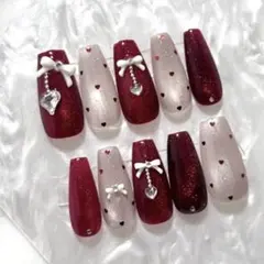 現品ネイルチップ　ワンホン　バレンタイン　マグネット　スナ系