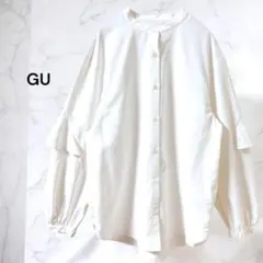 【ジーユーGU】ラッフルスリーブブラウス　オーバーシャツ　長袖　ホワイト　S